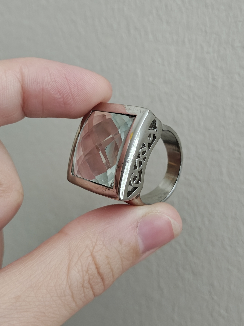 Silver Ring with Square Stone - Women's Fashion Jewelry
